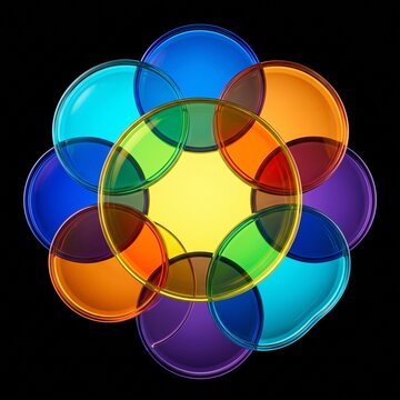 Circular Arrangement of Overlapping Rainbow Glass Discs