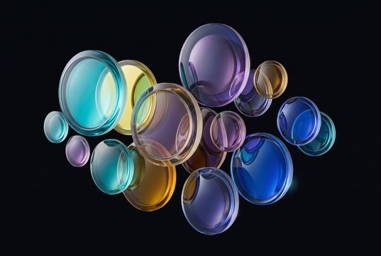 Floating Transparent Glass Bubbles in Blue and Purple Tones