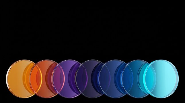 Row of Translucent Colorful Glass Discs with Copy Space