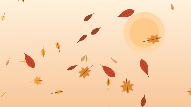 Flat autumn leaves falling and fluttering seamless loop background