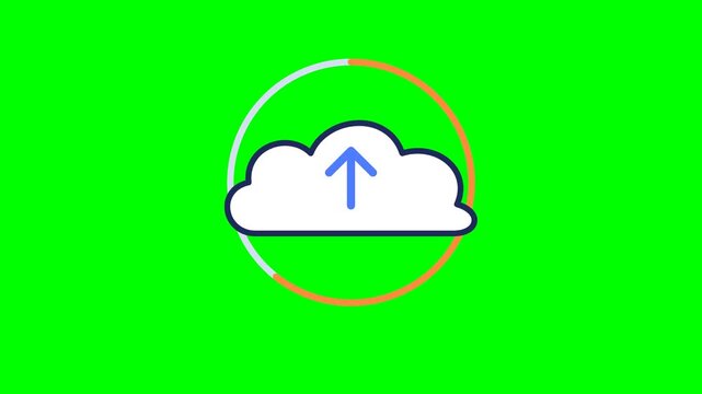 Line art cloud upload icon with progress ring on green screen