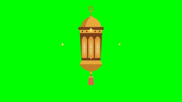 Golden decorative lantern swinging seamless loop on green screen