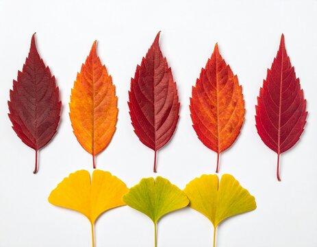 Autumn leaves and golden ginkgo leaves in two rows at the bottom with large blank space above