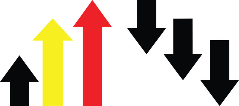 Financial growth and decline arrows in German flag colors, minimalist vector set of rising and falling business indicators, economic trend icons