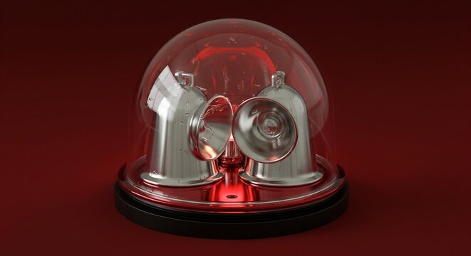 3D render of a red emergency siren alarm with two chrome horns