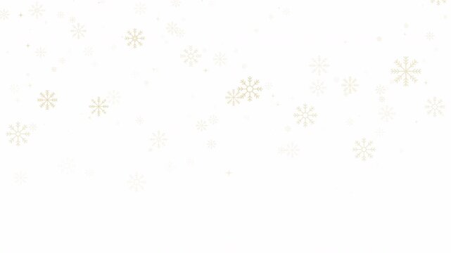 Sparkling golden snowflakes slowly drifting down on a pure black background. Magical winter animation with soft glow, glittering particles and festive bokeh.