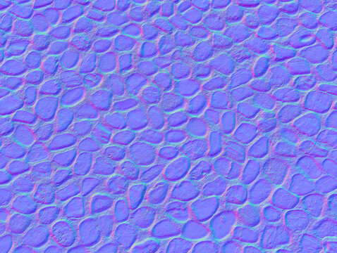 Normal map texture of cobblestone pavement for 3D rendering and computer graphics