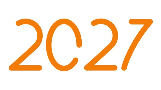 Animated orange symbol of numbers 2027 year. Icon is drawn. Looped video. Vector illustration isolated on white background. 