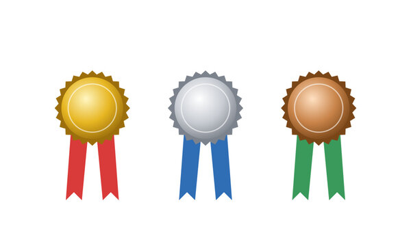 Gold silver and bronze award rosette badges with ribbons vector