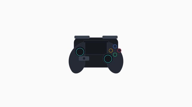 Animated blueprint of a black gaming controller assembling components