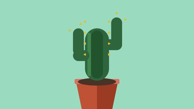 Animated Growing Cactus Blooming Yellow Flower in Pot