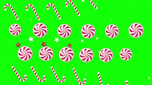 Festive peppermint candies floating in green sparkle background for holiday marketing
