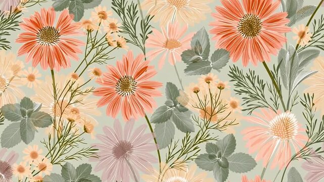 Stylish seamless pattern unique various medicinal plants: sage, chamomile and mint leaves 