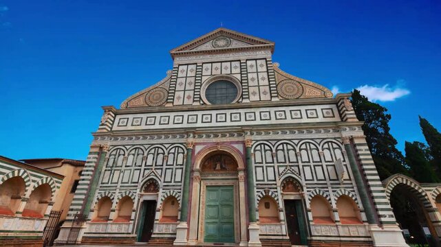 Florence, Italy  Basilica of Santa Maria Novella Facade and ObeliskFlorence, Italy Basilica of Santa Maria Novella in FlorenceTime lapse Florence Santa maria Novella basilica or church during a sunny 