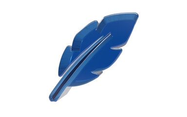 Sophisticated blue glass feather icon for writing and creativity isolated on transparent background © mrsranuakter