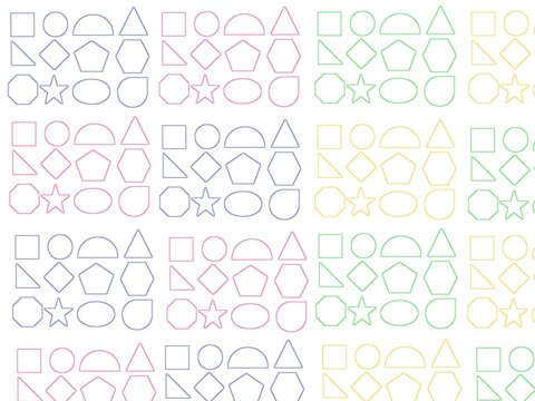 Seamless geometric shape outline pattern on white background 