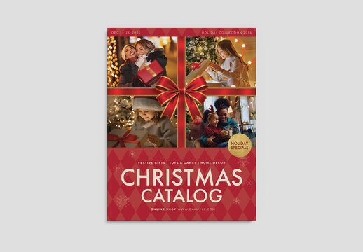Christmas Catalog Cover Templates, Holiday Gift Brochure & Magazine Cover Set, Retail Shopping Guides with Festive Photo Collage