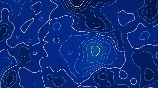 Corporate blue topographic contour lines map, abstract terrain elevation relief technology background, seamless loop 4K