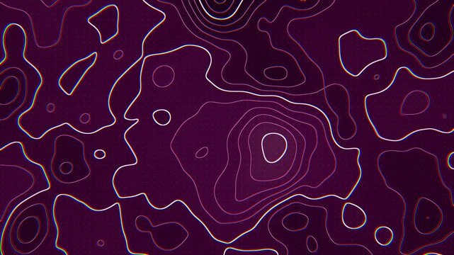 Deep plum purple topographic contour lines map with soft pink lines, abstract terrain elevation relief background, seamless loop