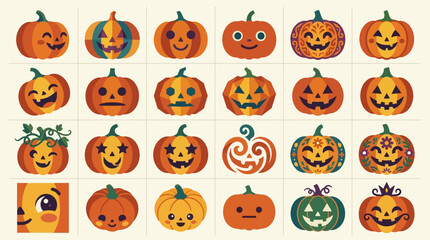 Obraz premium Expressive jack-o-lantern pumpkin faces for Halloween decoration set.