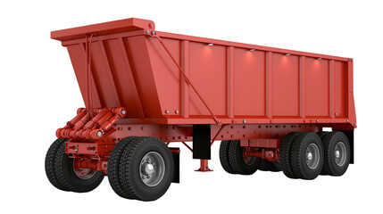 Red heavy duty dump trailer with hydraulic cylinders and multi axle wheels © Jannis