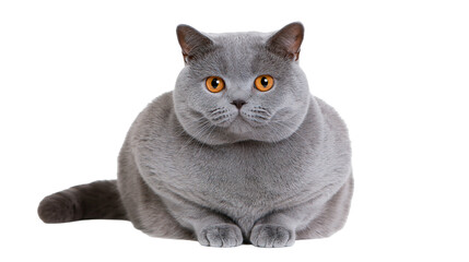 Plump British Shorthair cat with dense grey fur and bright orange eyes © Sjoerd