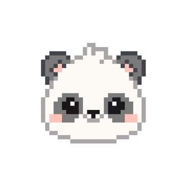 Cute pixel art panda bear face avatar. Editable vector 8-bit animal sprite for mobile games, stickers, social media profiles and kids designs