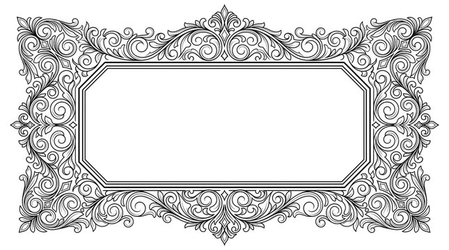 Elegant vintage vector frame decorated with intricate floral scrollwork ornaments and flourishes in classic black and white style