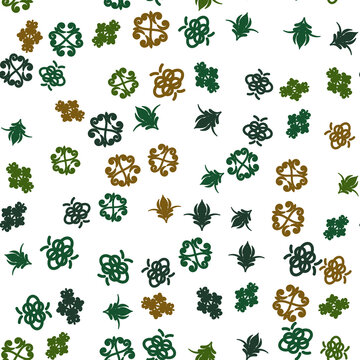 Seamless pattern of stylized floral and abstract motifs in green