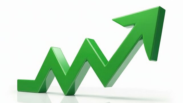 3 d green zigzag arrow pointing upward on a white background
