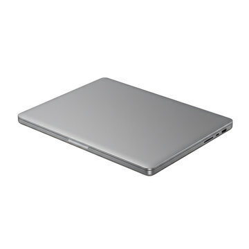 Closed grey laptop computer isolated on transparent background