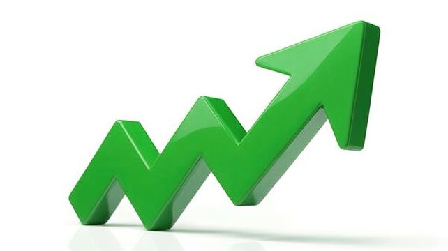 3 d glossy green zigzag arrow pointing upward on white background