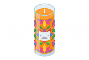 Fototapeta premium Aromatherapy candle inside a glass jar adorned with colorful mandala and floral designs for relaxation.