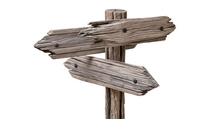 Weathered rustic wooden signpost with two directional arrow boards © Hjalmar