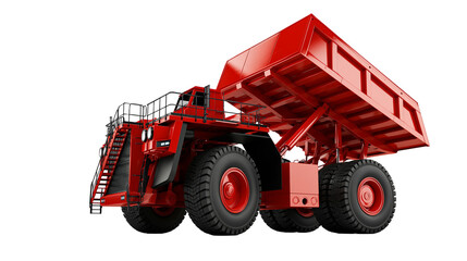 Large red heavy duty mining dump truck with raised hydraulic cargo bed © Hjalmar
