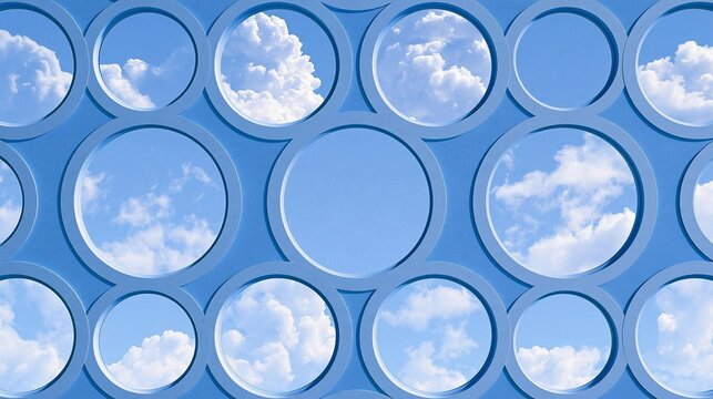 Seamless pattern of multiple circles arranged in a repeating pattern on a blue background.