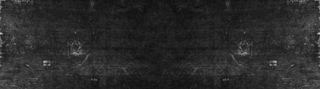 Retro Photographic Design - Dark Black Film Monochrome Grain Texture Overlay, Dusty Grunge Background Texture With Heavy Scratches And Cracks Banner Panorama Long