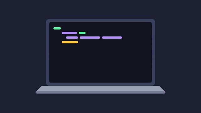 Animated laptop screen displaying coding and gear icon