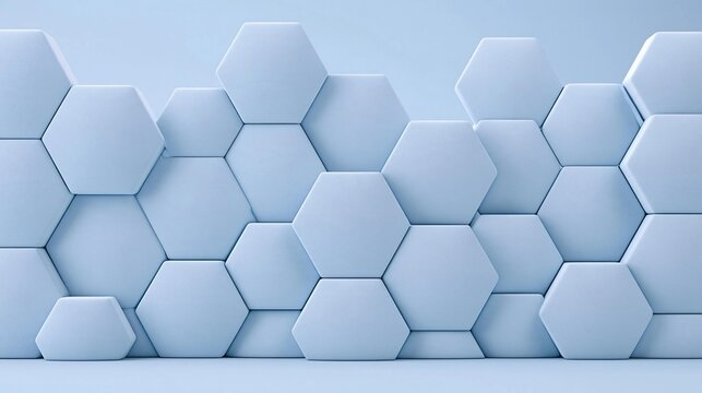 3d rendering of a wall made up of multiple hexagonal shapes. the hexagons are arranged in a grid-like pattern, with each hexagon having a different size and shape.