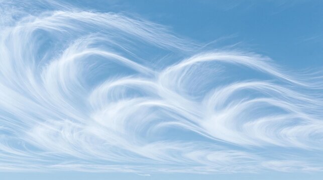 Digital illustration of a blue sky with white clouds. the clouds are arranged in a wave-like pattern, creating a sense of movement and energy. the sky is a bright, clear blue with no clouds in sight.