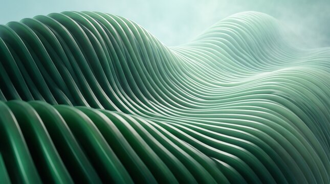 Abstract green wave lines forming a smooth 3d shape with soft light and shadows