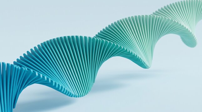 Abstract blue and green spiral wave shape made of vertical lines 3d render