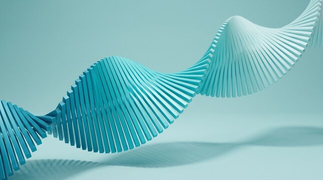 Abstract blue dna helix structure rotating on a soft green background for science