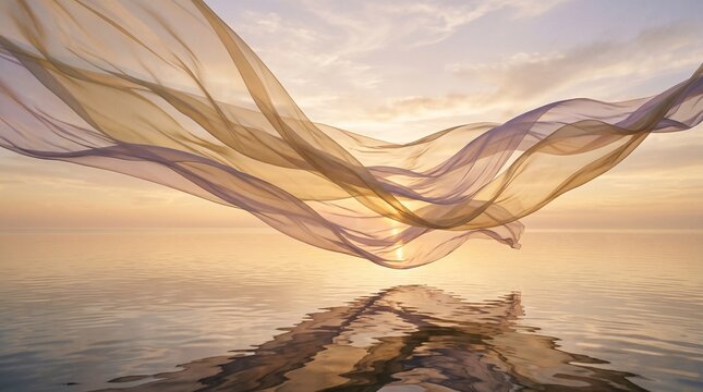 Abstract flowing silk fabric waves in gold and soft grey colors luxury background