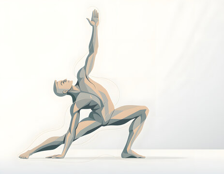 Abstract Sculpted Athletic Man Yoga Pose Transformation Vector