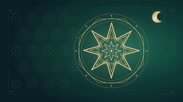Golden Islamic eight point star pattern drawing for Ramadan