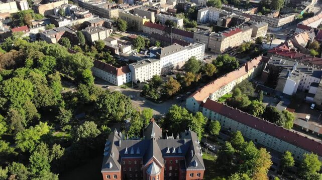 Bytom town aerial view footage. Upper Silesia region in Poland.