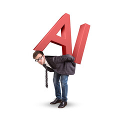 Businessman struggling under the burden of AI letters on his back © photoschmidt