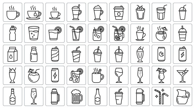 Drink Icon Set Editable Stroke Beverage Outline Vector Collection