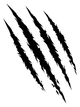 Black Animal Claw Marks Illustration - Set of Four Sharp Beast Scratch Marks for Horror and Sports Design